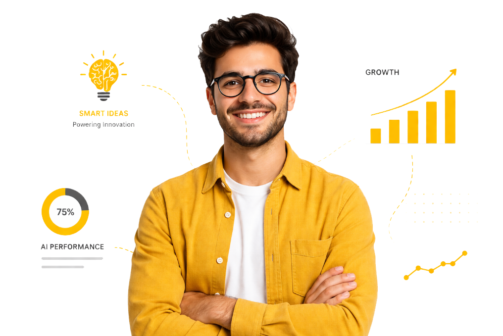 Trader with live analytics — smart ideas, AI performance, growth
